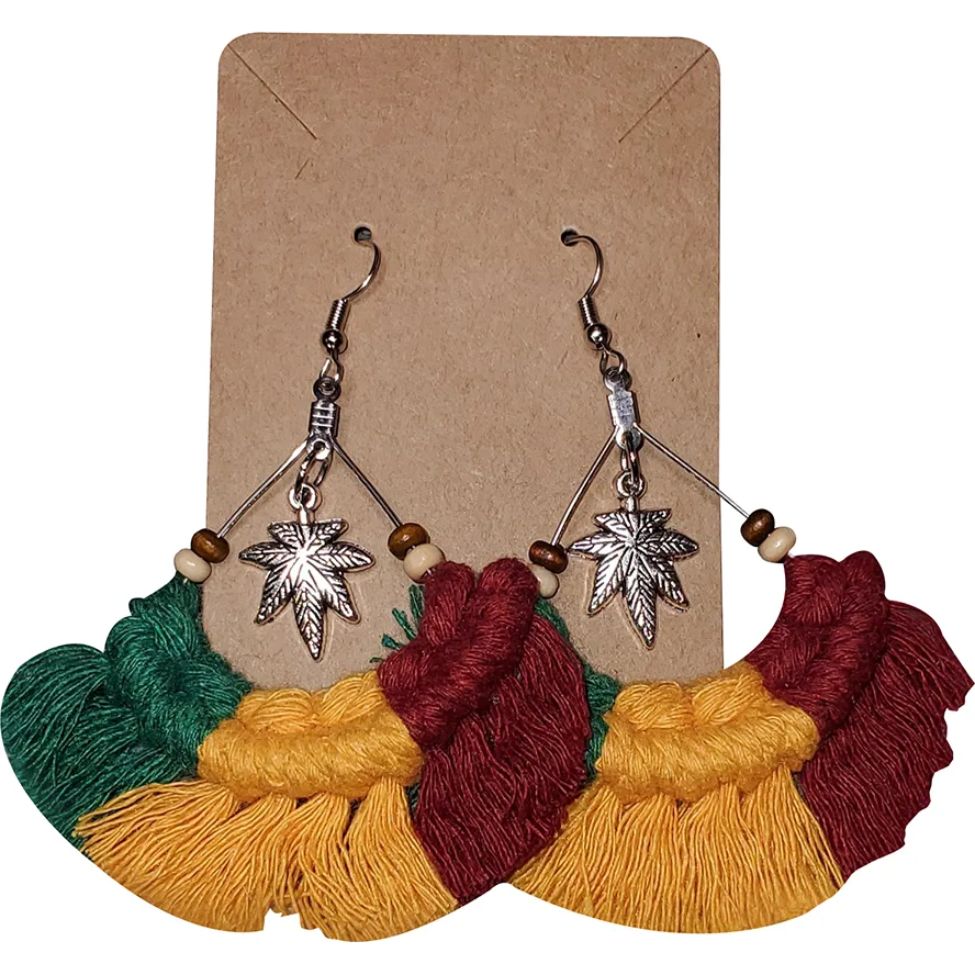 5.png Cannabis Earrings (Rasta) | Made using natural materials | Sustainable - Image 1